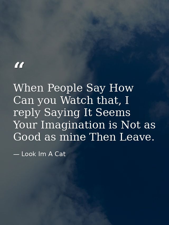 When People Say How Can you Watch that, I reply Saying It Seems Your Imagination is Not as Good as mine Then Leave. — Look Im A Cat