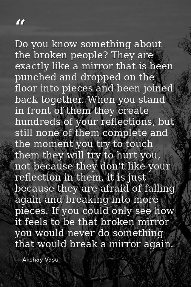 Do you know something about the broken people? They are exactly like a mirror that is been punched and dropped on the fl — Akshay Vasu