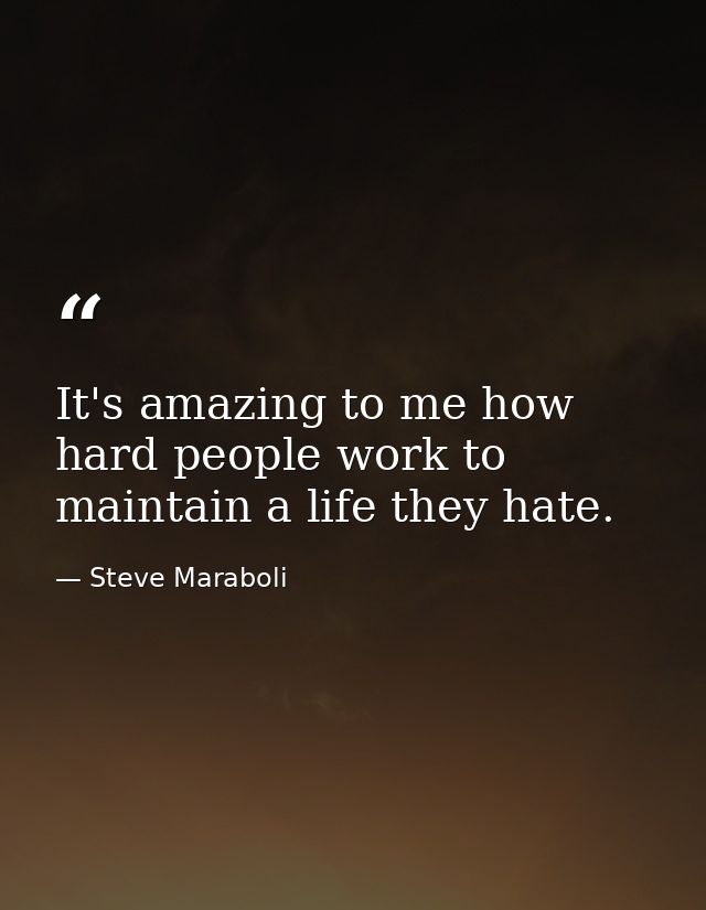 It's amazing to me how hard people work to maintain a life they hate. — Steve Maraboli