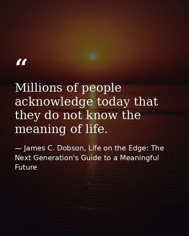 Millions of people acknowledge today that they do not know the meaning of life. — James C. Dobson, Life on the Edge: The Next Generation's Guide to a Meaningful Future