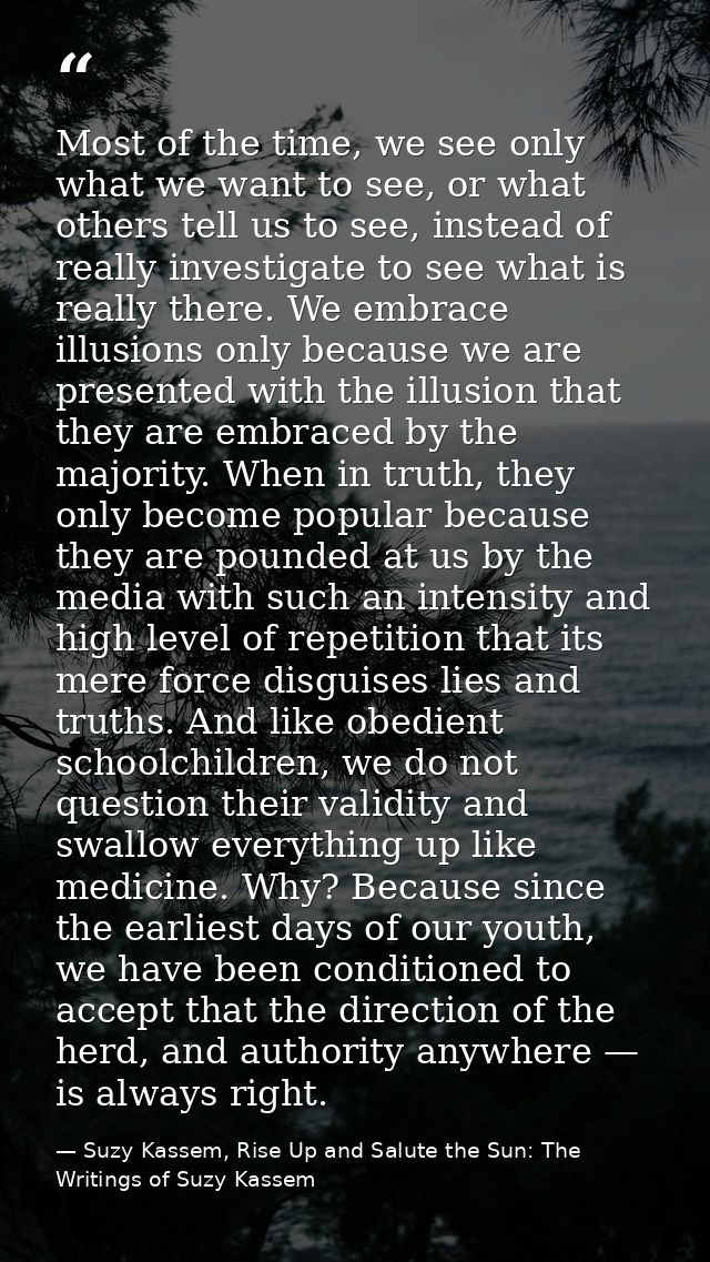 Most of the time, we see only what we want to see, or what others tell us to see, instead of really investigate to see w — Suzy Kassem, Rise Up and Salute the Sun: The Writings of Suzy Kassem