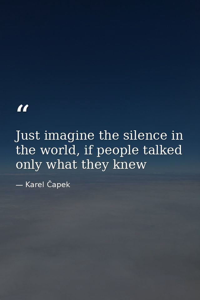 Just imagine the silence in the world, if people talked only what they knew — Karel Čapek