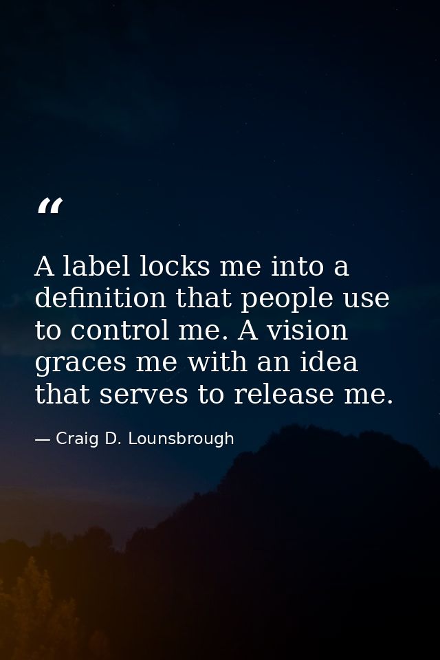 A label locks me into a definition that people use to control me. A vision graces me with an idea that serves to release — Craig D. Lounsbrough