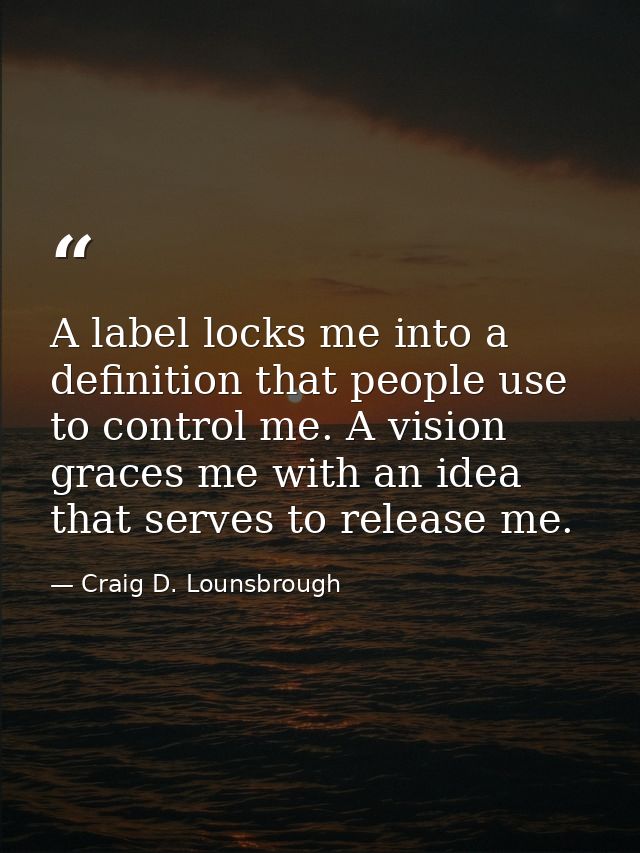 A label locks me into a definition that people use to control me. A vision graces me with an idea that serves to release — Craig D. Lounsbrough