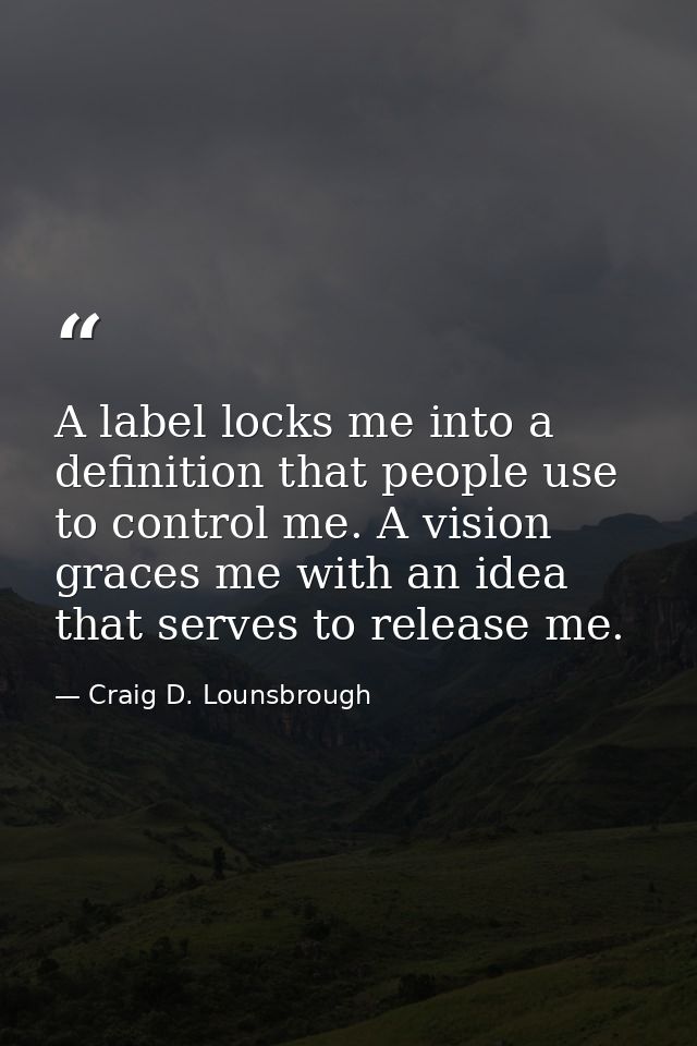 A label locks me into a definition that people use to control me. A vision graces me with an idea that serves to release — Craig D. Lounsbrough