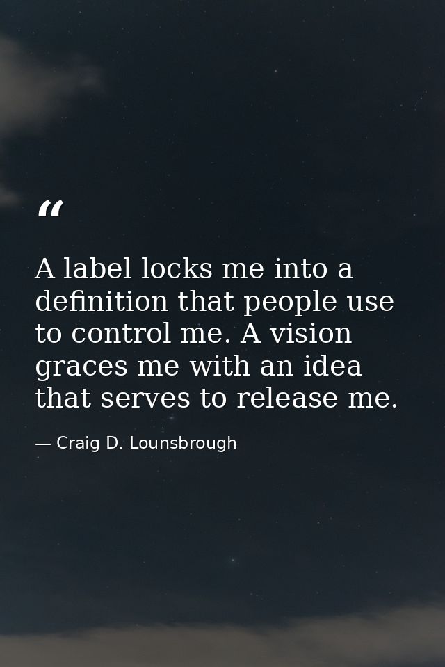A label locks me into a definition that people use to control me. A vision graces me with an idea that serves to release — Craig D. Lounsbrough