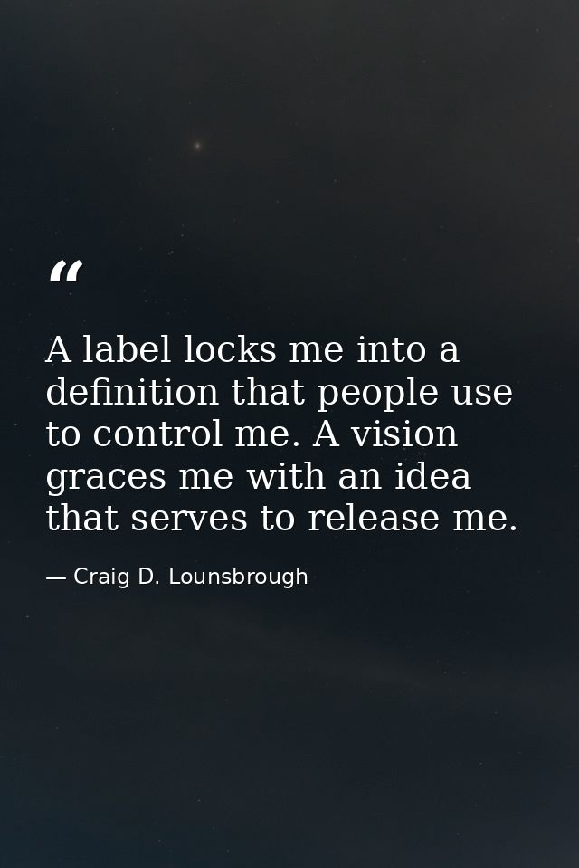 A label locks me into a definition that people use to control me. A vision graces me with an idea that serves to release — Craig D. Lounsbrough