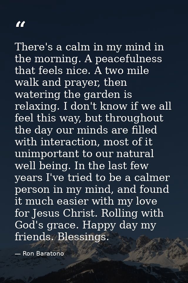 There's a calm in my mind in the morning. A peacefulness that feels nice. A two mile walk and prayer, then watering the  — Ron Baratono