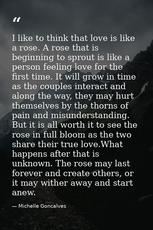 I like to think that love is like a rose. A rose that is beginning to sprout is like a person feeling love for the first — Michelle Goncalves
