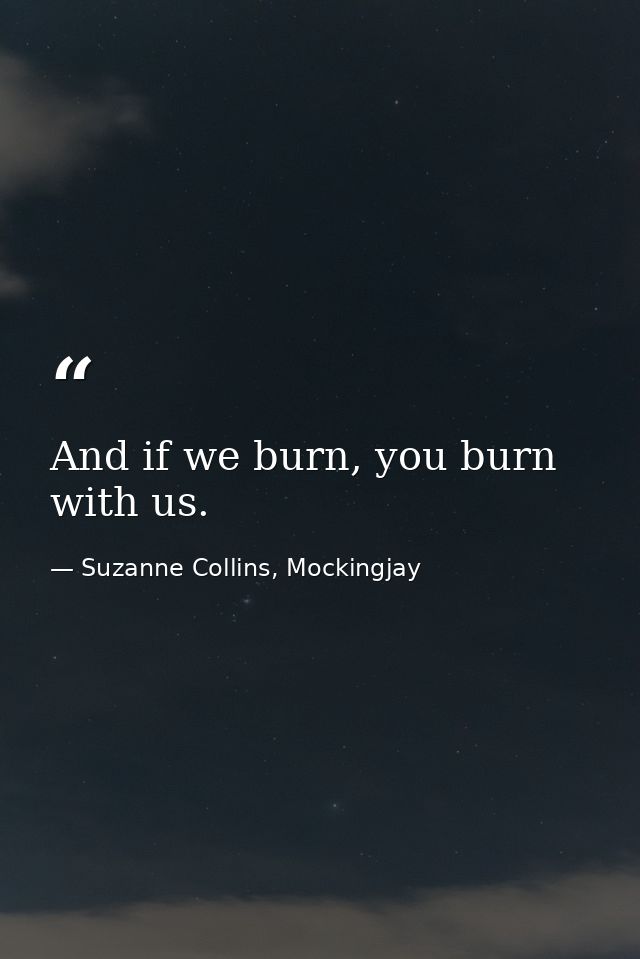 And if we burn, you burn with us. — Suzanne Collins, Mockingjay