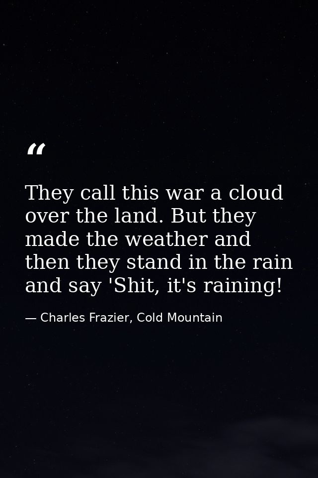 They call this war a cloud over the land. But they made the weather and then they stand in the rain and say 'Shit, it's  — Charles Frazier, Cold Mountain