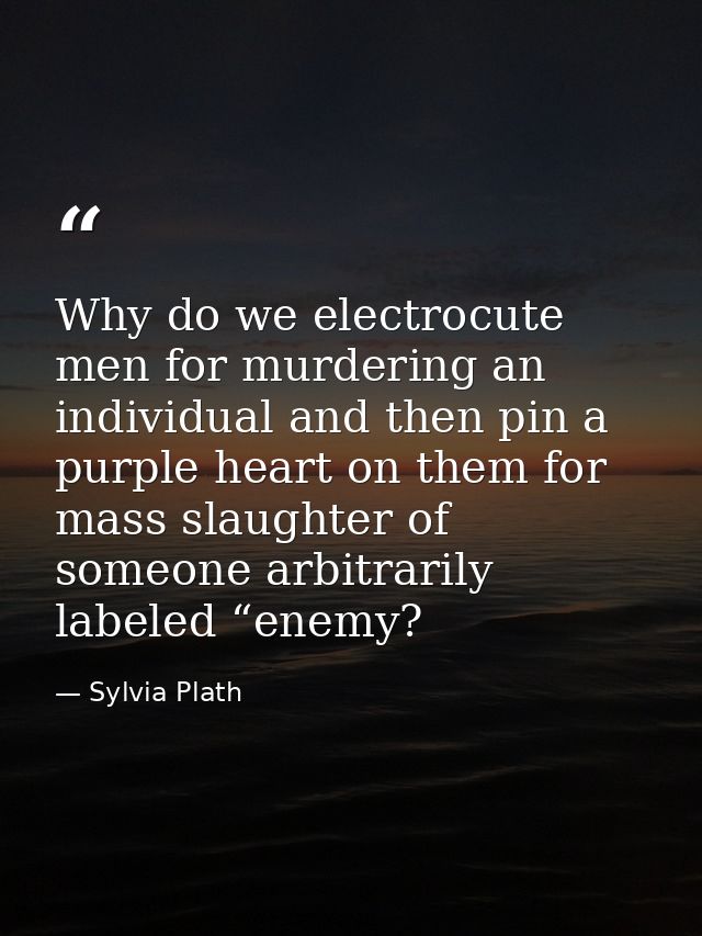 Why do we electrocute men for murdering an individual and then pin a purple heart on them for mass slaughter of someone  — Sylvia Plath