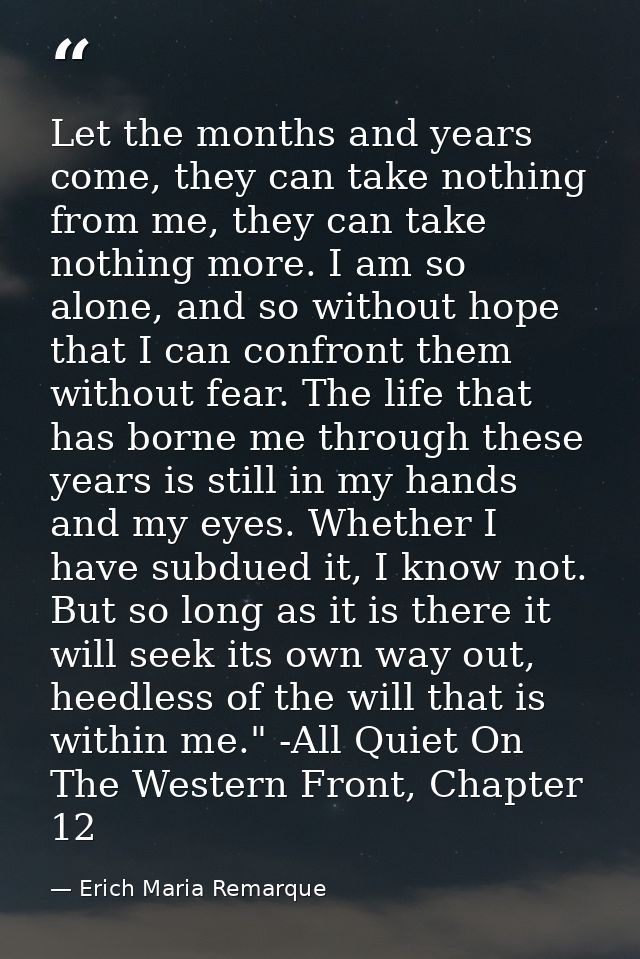Let the months and years come, they can take nothing from me, they can take nothing more. I am so alone, and so without  — Erich Maria Remarque