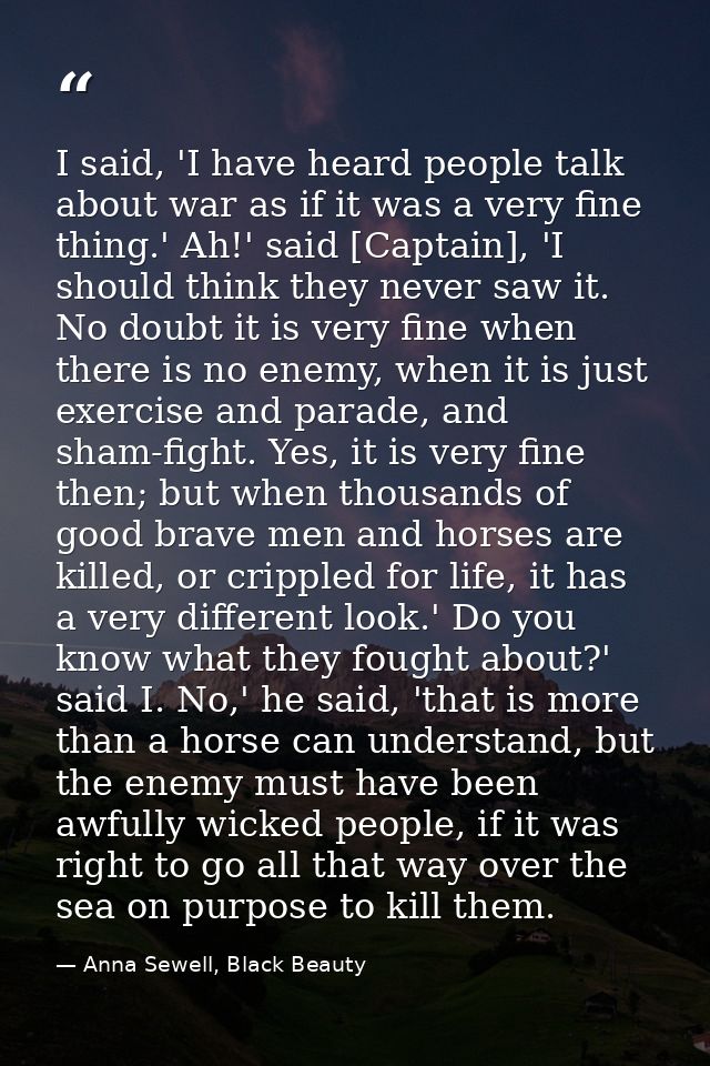 I said, 'I have heard people talk about war as if it was a very fine thing.' Ah!' said [Captain], 'I should think they n — Anna Sewell, Black Beauty