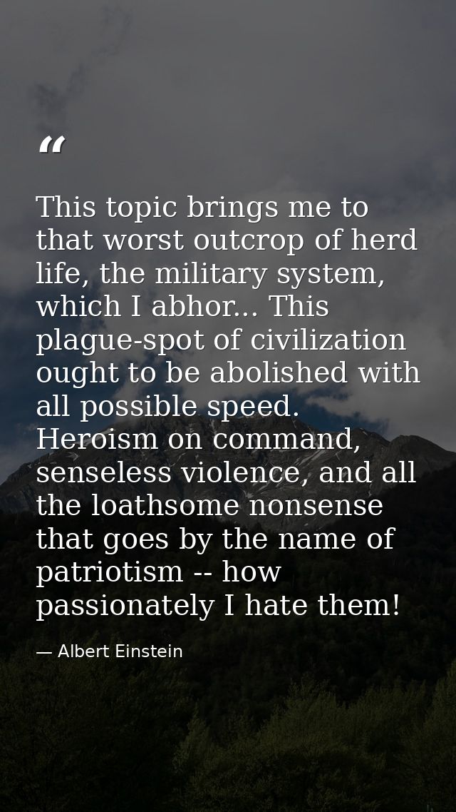 This topic brings me to that worst outcrop of herd life, the military system, which I abhor... This plague-spot of civil — Albert Einstein