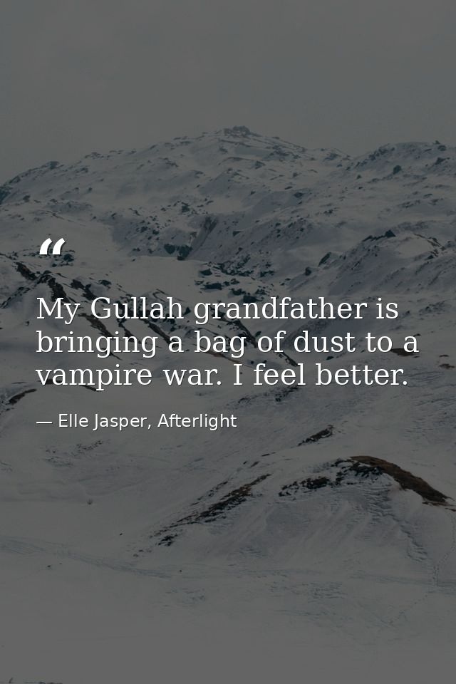 My Gullah grandfather is bringing a bag of dust to a vampire war. I feel better. — Elle Jasper, Afterlight