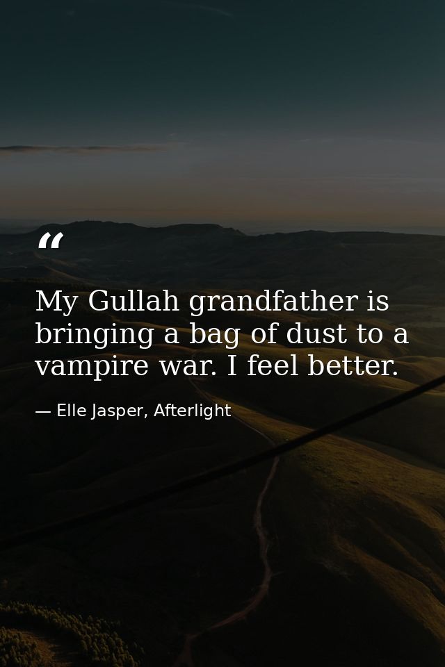 My Gullah grandfather is bringing a bag of dust to a vampire war. I feel better. — Elle Jasper, Afterlight