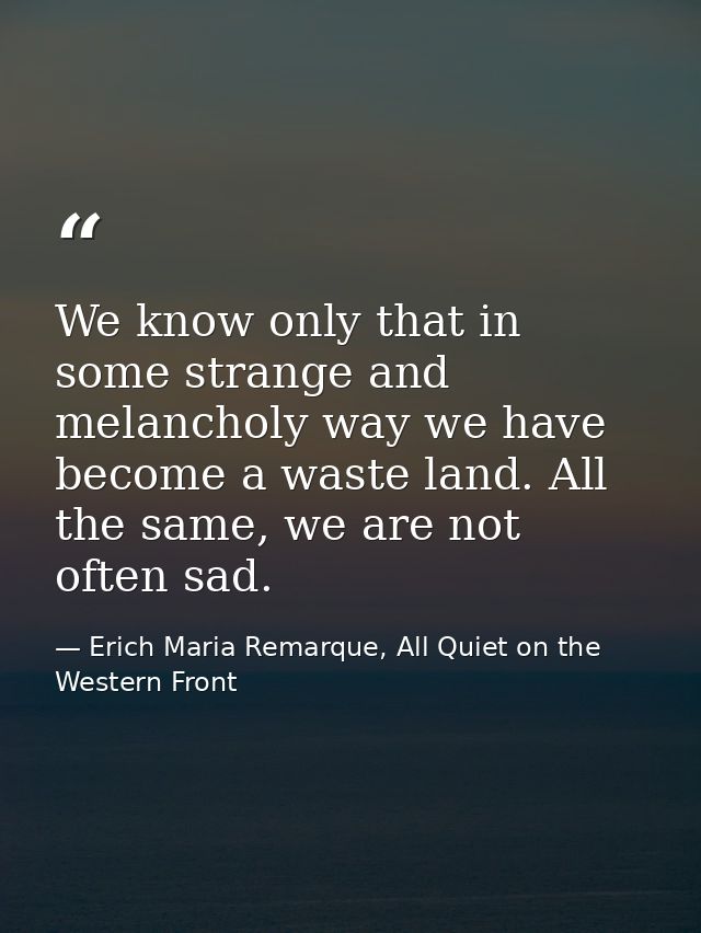 We know only that in some strange and melancholy way we have become a waste land. All the same, we are not often sad. — Erich Maria Remarque, All Quiet on the Western Front