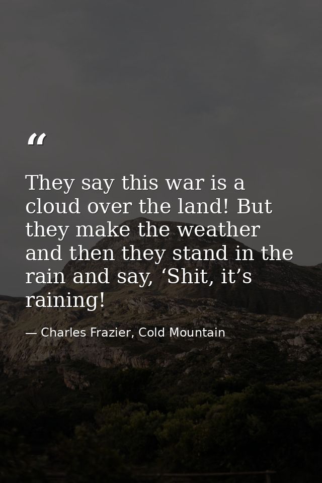 They say this war is a cloud over the land! But they make the weather and then they stand in the rain and say, ‘Shit, it — Charles Frazier, Cold Mountain