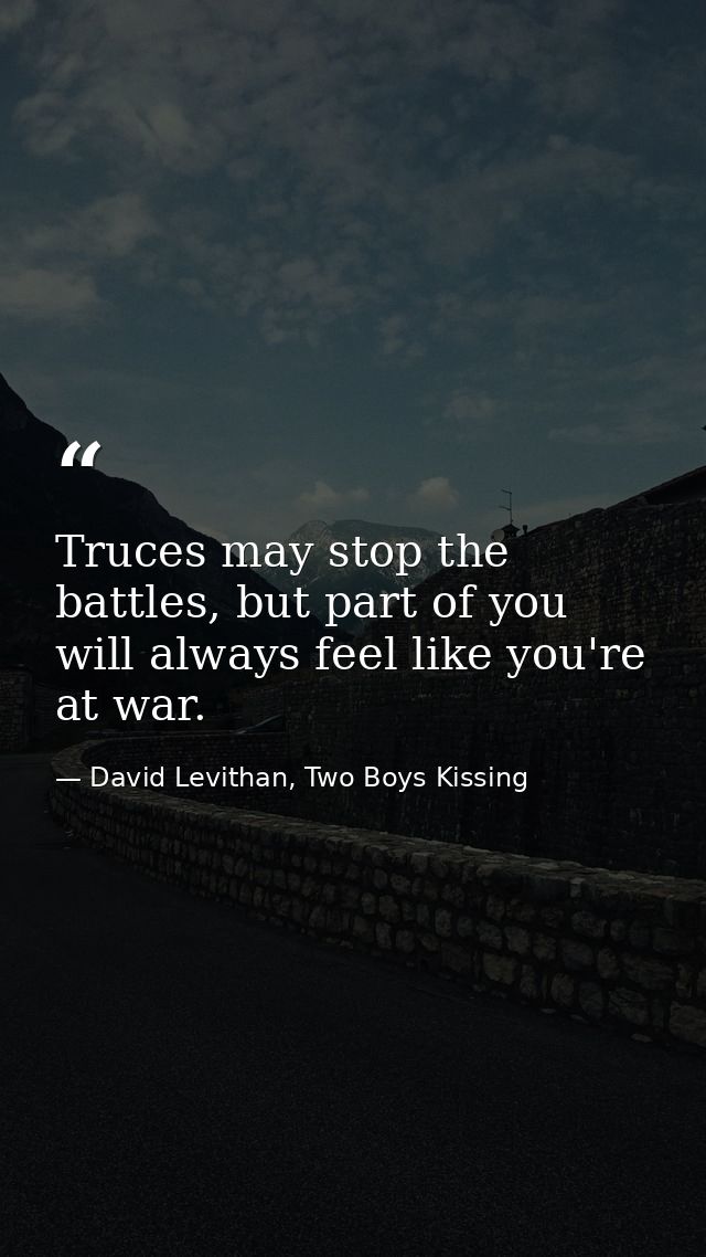 Truces may stop the battles, but part of you will always feel like you're at war. — David Levithan, Two Boys Kissing