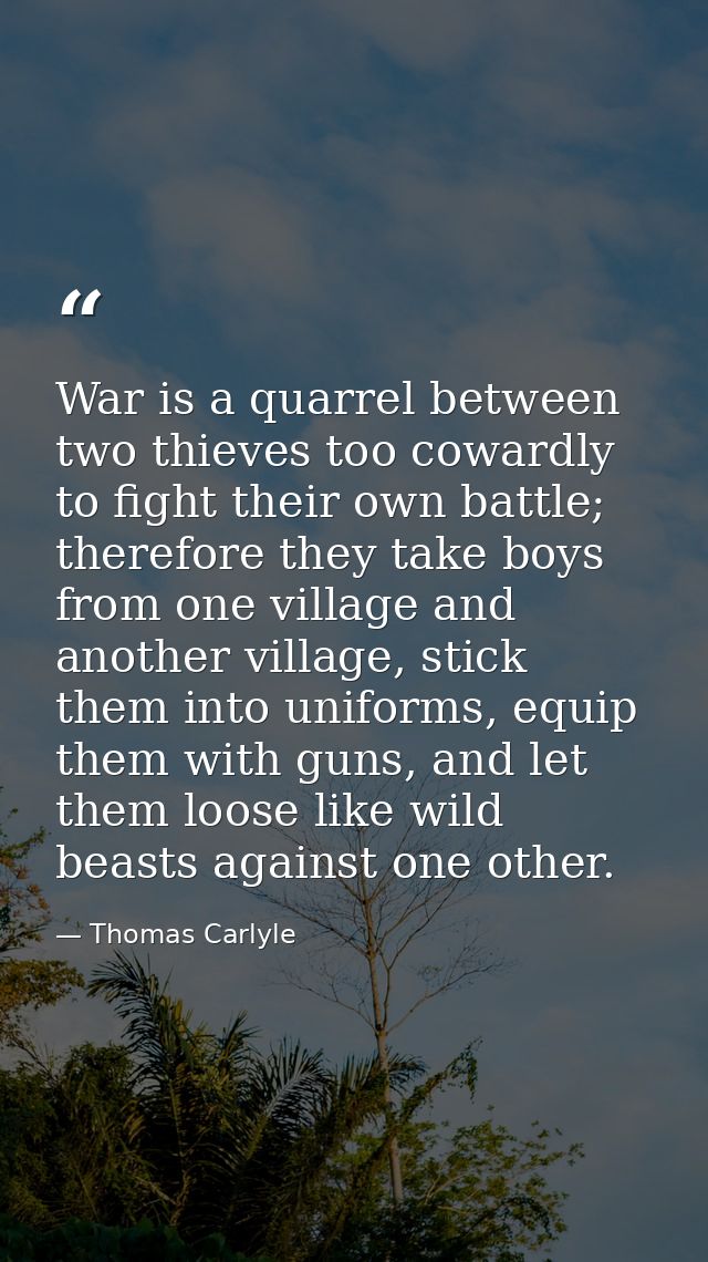 War is a quarrel between two thieves too cowardly to fight their own battle; therefore they take boys from one village a — Thomas Carlyle