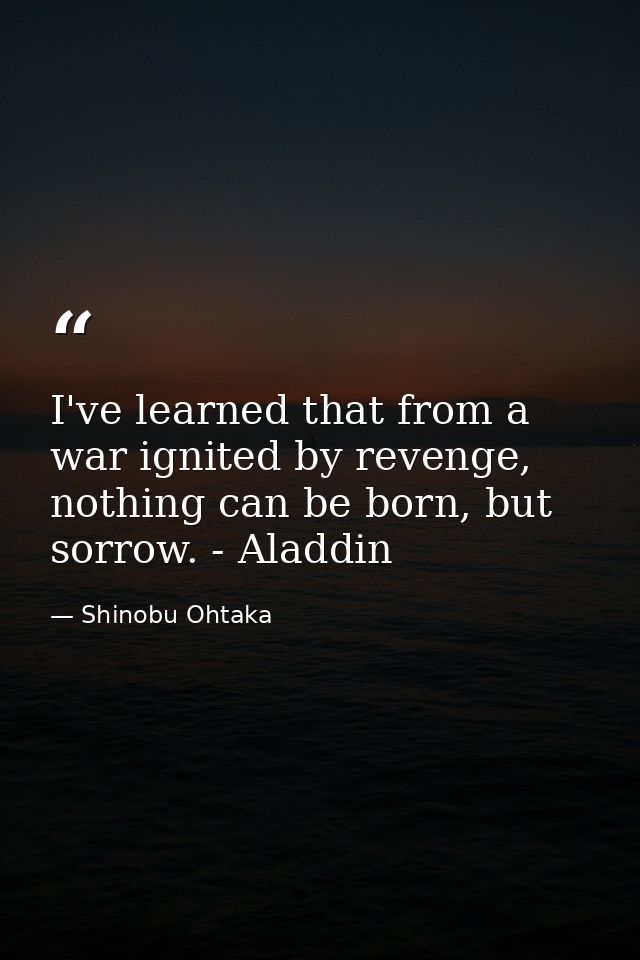 I've learned that from a war ignited by revenge, nothing can be born, but sorrow. - Aladdin — Shinobu Ohtaka
