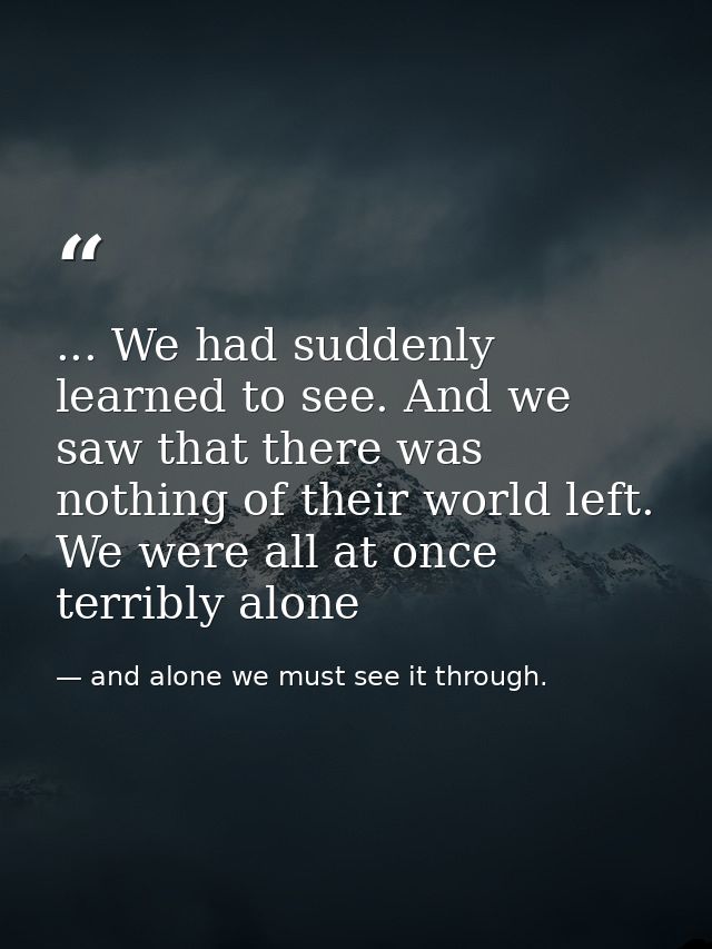 ... We had suddenly learned to see. And we saw that there was nothing of their world left. We were all at once terribly  — and alone we must see it through.