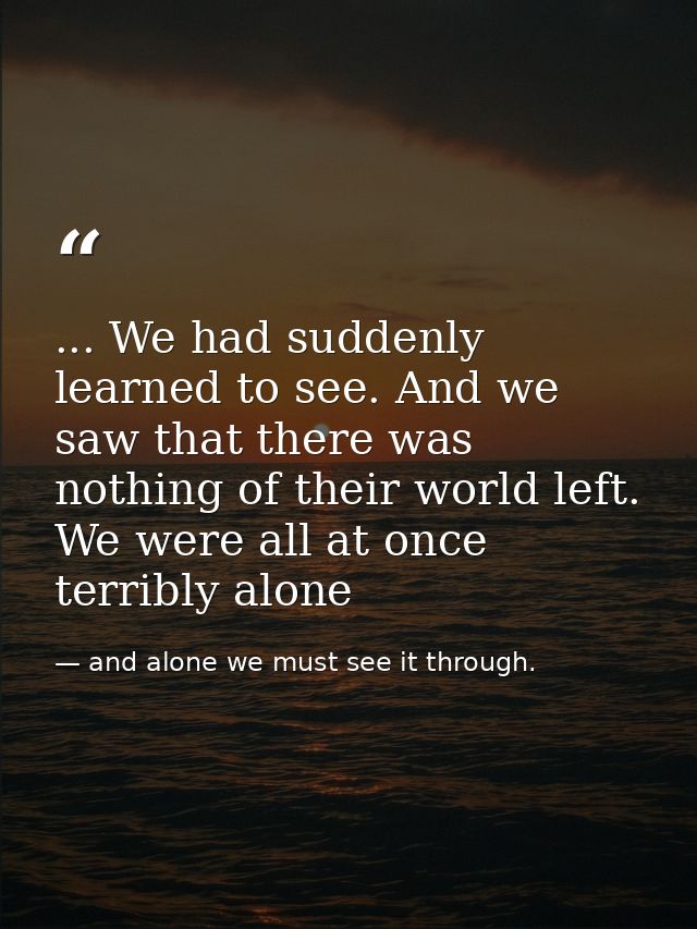 ... We had suddenly learned to see. And we saw that there was nothing of their world left. We were all at once terribly  — and alone we must see it through.