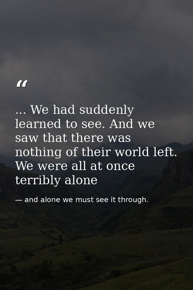 ... We had suddenly learned to see. And we saw that there was nothing of their world left. We were all at once terribly  — and alone we must see it through.