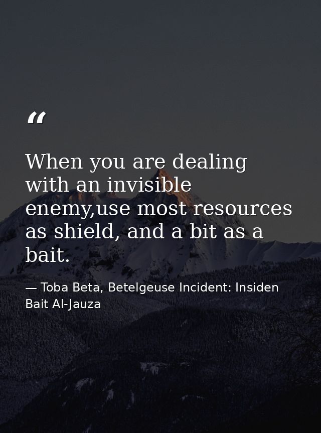 When you are dealing with an invisible enemy,use most resources as shield, and a bit as a bait. — Toba Beta, Betelgeuse Incident: Insiden Bait Al-Jauza