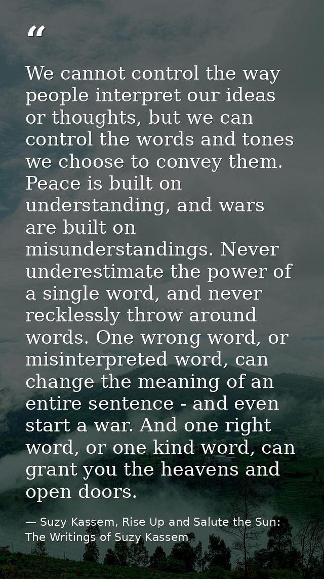 We cannot control the way people interpret our ideas or thoughts, but we can control the words and tones we choose to co — Suzy Kassem, Rise Up and Salute the Sun: The Writings of Suzy Kassem