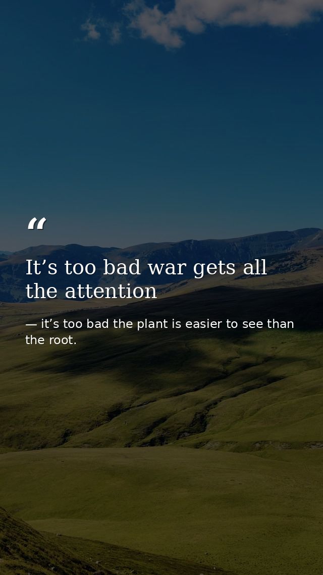 It’s too bad war gets all the attention — it’s too bad the plant is easier to see than the root.