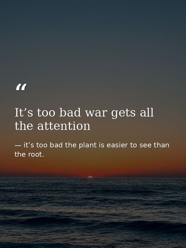 It’s too bad war gets all the attention — it’s too bad the plant is easier to see than the root.