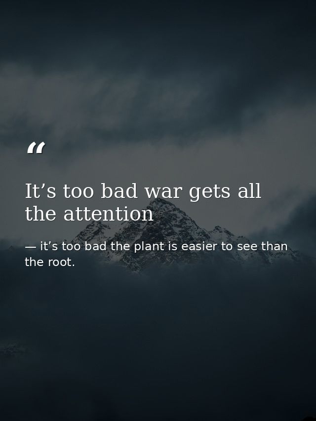 It’s too bad war gets all the attention — it’s too bad the plant is easier to see than the root.