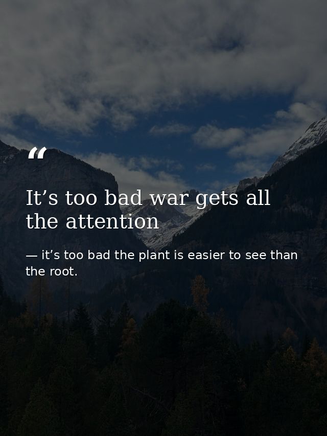 It’s too bad war gets all the attention — it’s too bad the plant is easier to see than the root.