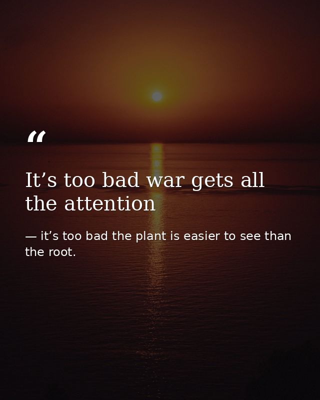 It’s too bad war gets all the attention — it’s too bad the plant is easier to see than the root.