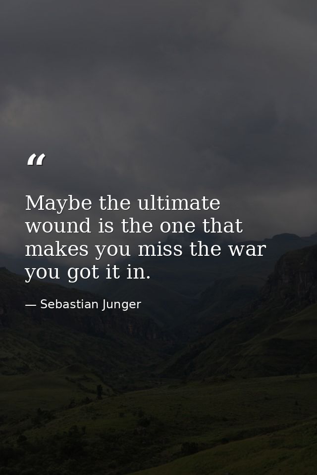 Maybe the ultimate wound is the one that makes you miss the war you got it in. — Sebastian Junger