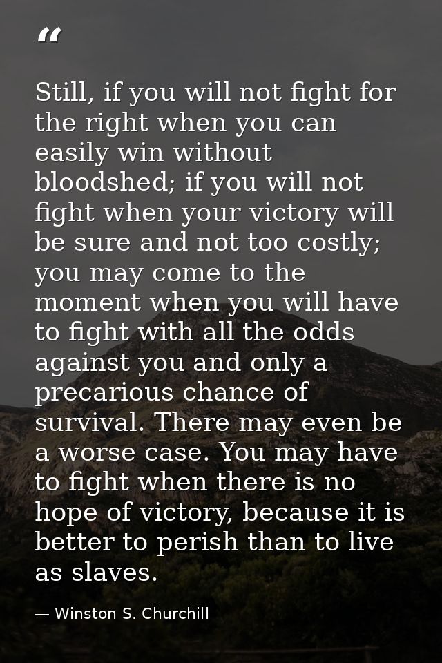 Still, if you will not fight for the right when you can easily win without bloodshed; if you will not fight when your vi — Winston S. Churchill