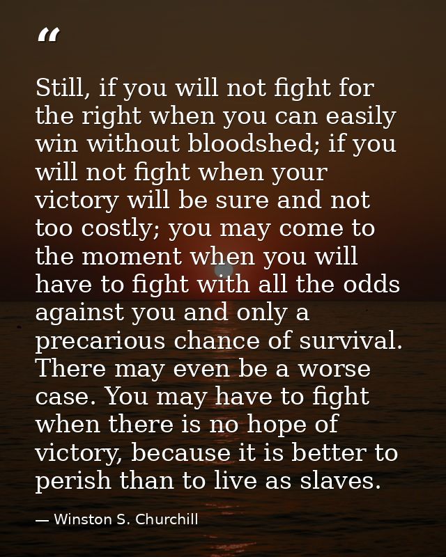 Still, if you will not fight for the right when you can easily win without bloodshed; if you will not fight when your vi — Winston S. Churchill