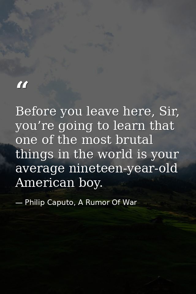 Before you leave here, Sir, you’re going to learn that one of the most brutal things in the world is your average ninete — Philip Caputo, A Rumor Of War