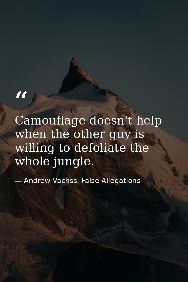 Camouflage doesn't help when the other guy is willing to defoliate the whole jungle. — Andrew Vachss, False Allegations