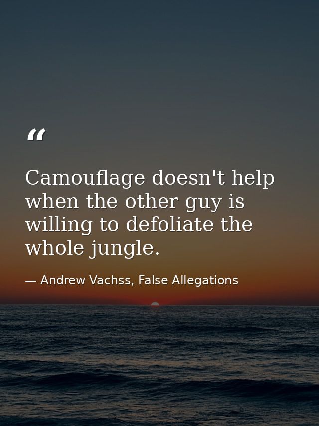Camouflage doesn't help when the other guy is willing to defoliate the whole jungle. — Andrew Vachss, False Allegations