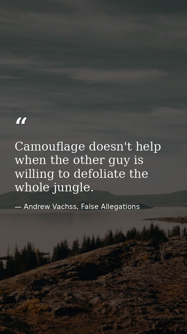 Camouflage doesn't help when the other guy is willing to defoliate the whole jungle. — Andrew Vachss, False Allegations
