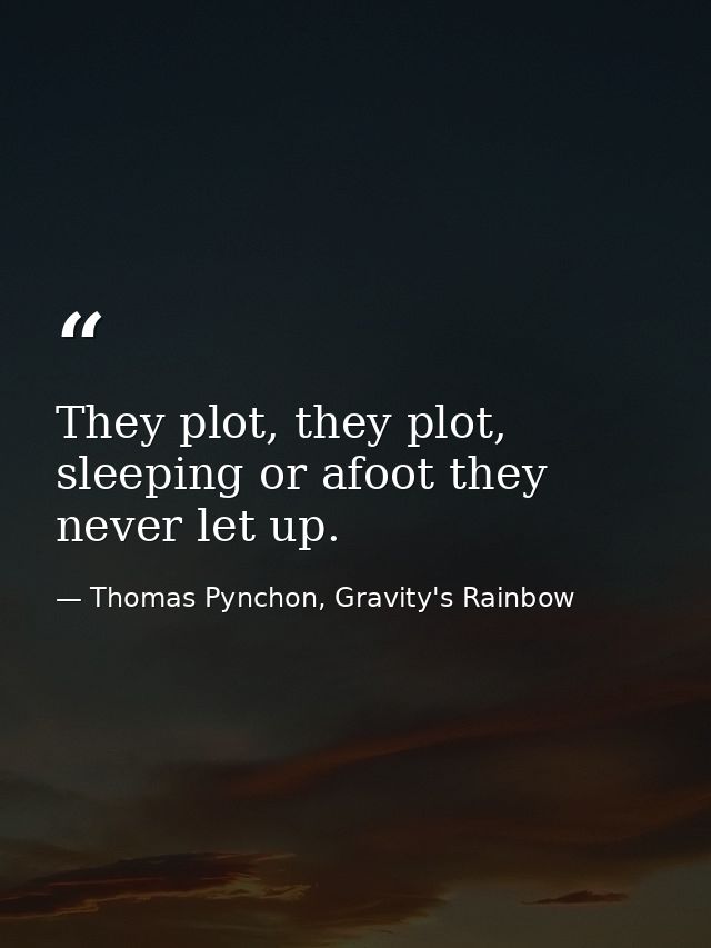 They plot, they plot, sleeping or afoot they never let up. — Thomas Pynchon, Gravity's Rainbow