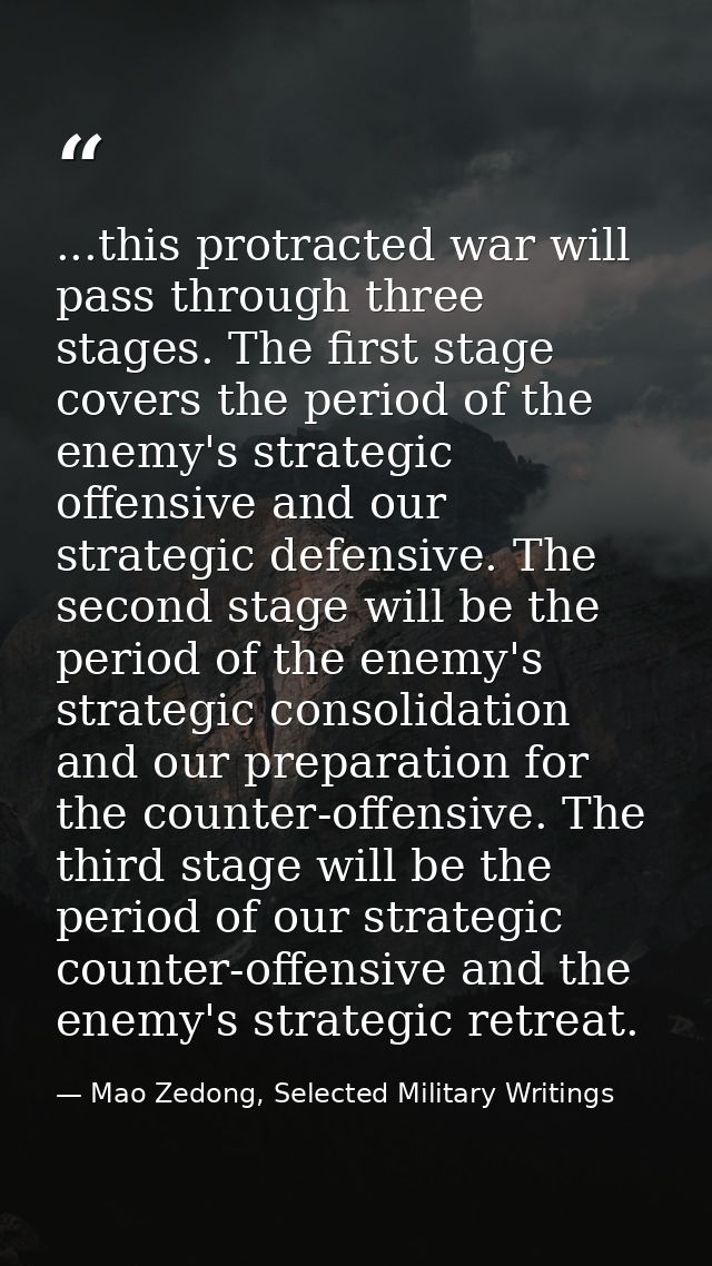 ...this protracted war will pass through three stages. The first stage covers the period of the enemy's strategic offens — Mao Zedong, Selected Military Writings