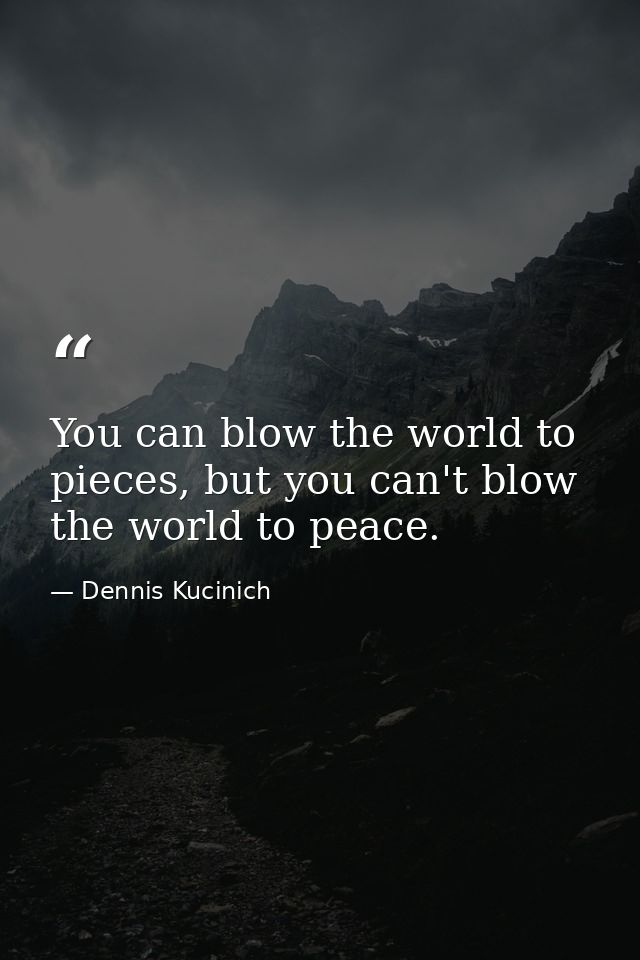 You can blow the world to pieces, but you can't blow the world to peace. — Dennis Kucinich