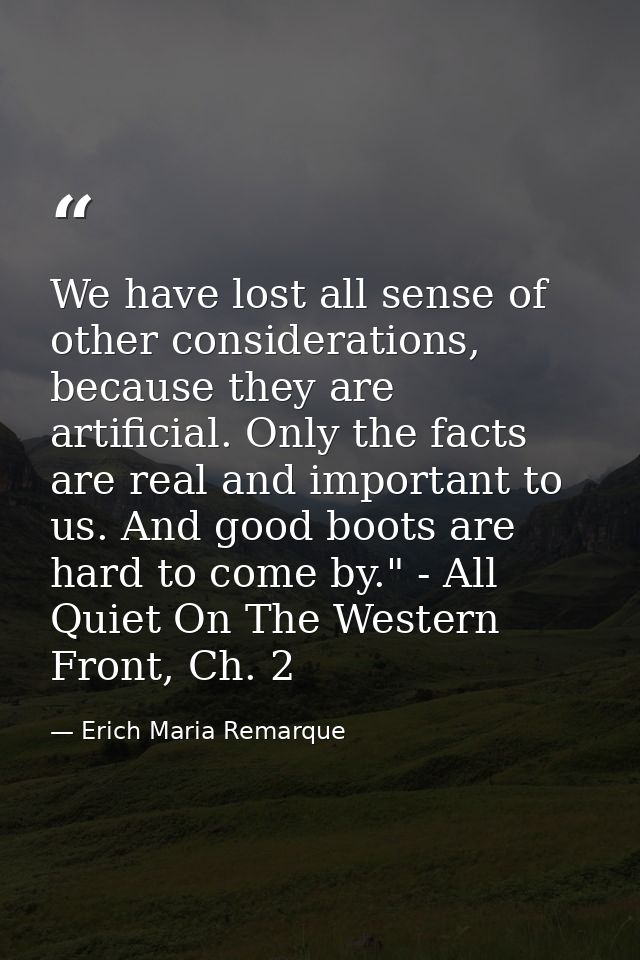 We have lost all sense of other considerations, because they are artificial. Only the facts are real and important to us — Erich Maria Remarque