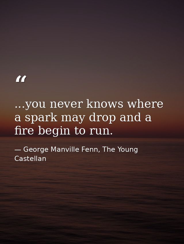...you never knows where a spark may drop and a fire begin to run. — George Manville Fenn, The Young Castellan