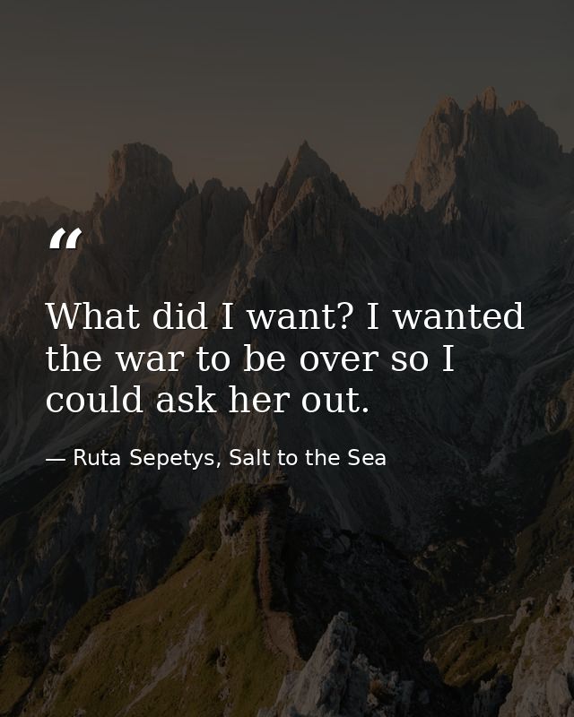 What did I want? I wanted the war to be over so I could ask her out. — Ruta Sepetys, Salt to the Sea