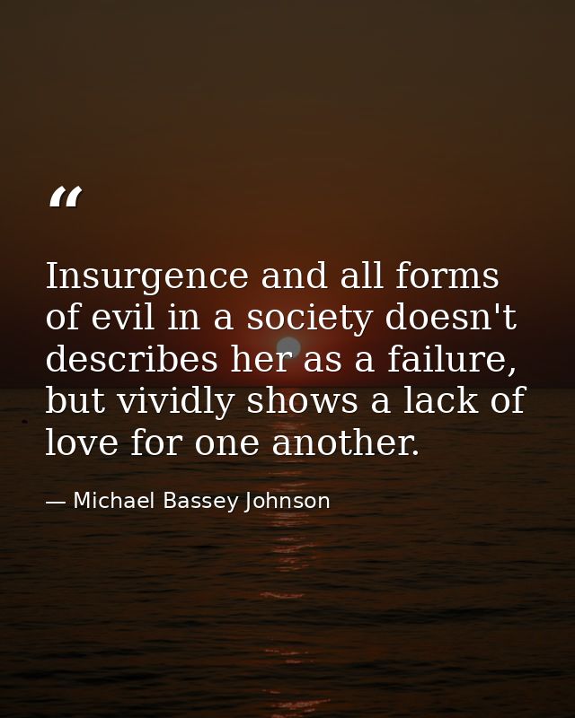 Insurgence and all forms of evil in a society doesn't describes her as a failure, but vividly shows a lack of love for o — Michael Bassey Johnson